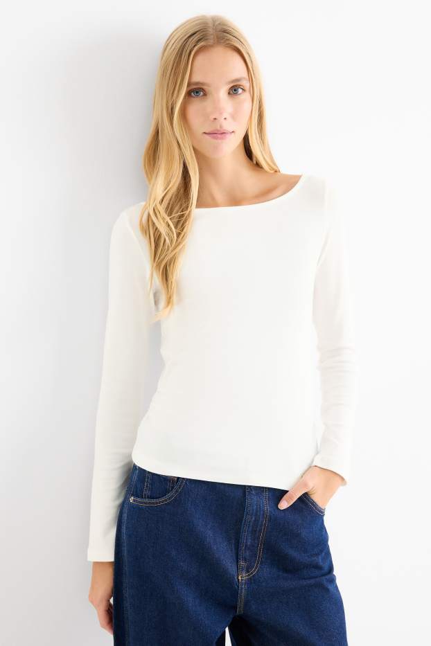 Dames - Longsleeve - slim fit - wit