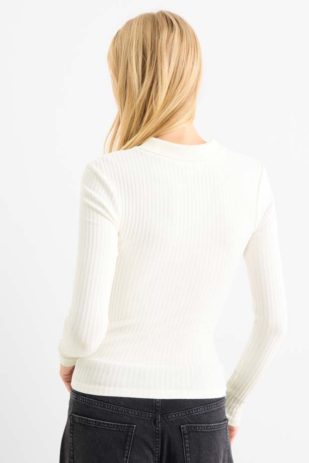 Women - Polo shirt - slim fit - ribbed - white