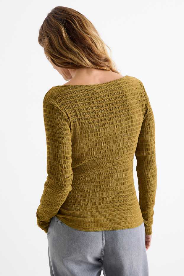 Femei - Tricou cu mânecă lungă - regular fit - cu fronseuri - verde