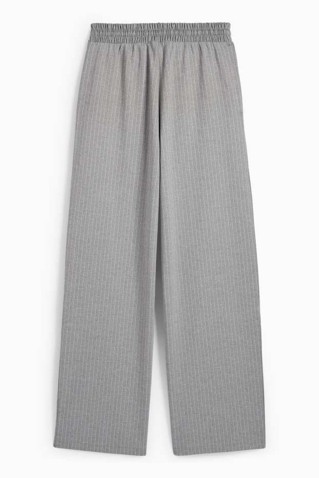 Women - Jersey trousers - high waist - wide leg - pinstripes - gray