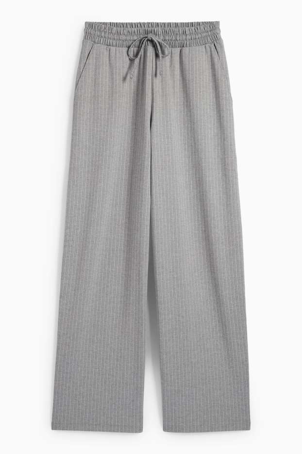 Women - Jersey trousers - high waist - wide leg - pinstripes - gray