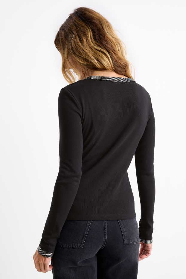Women - Long sleeve top - slim fit - ribbed - black