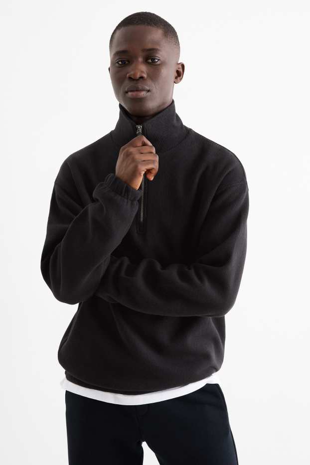 Men - Sweatshirt - ribbed - black