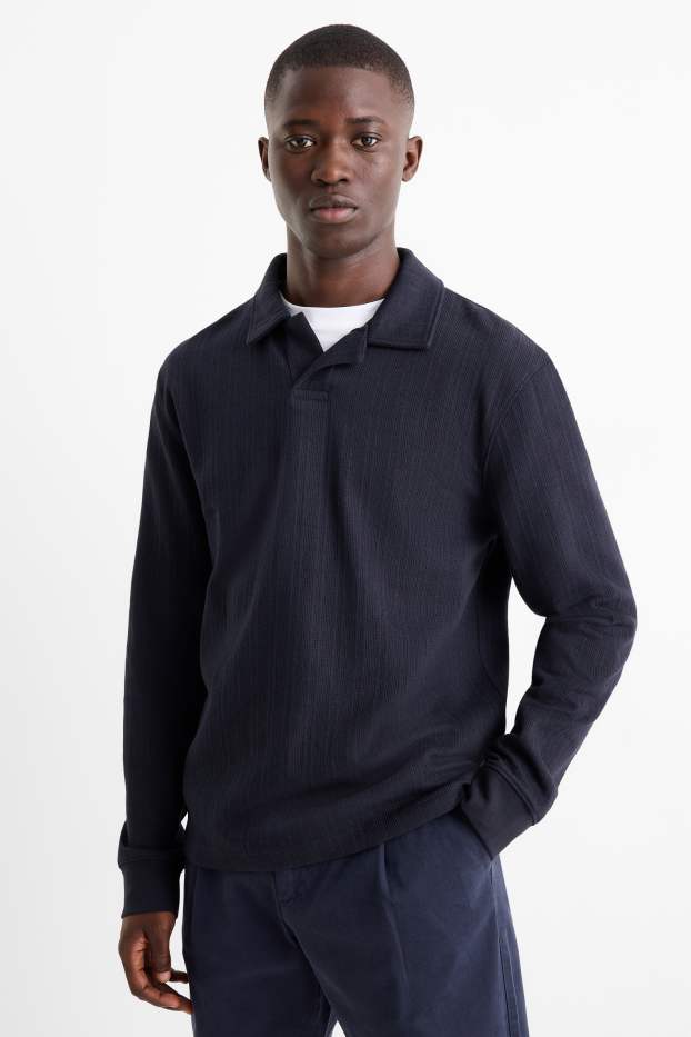 Bărbați - Tricou polo - relaxed fit - structurat - albastru închis