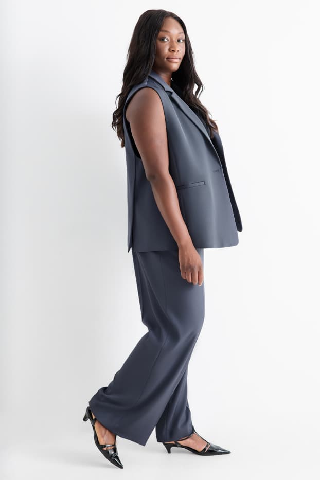 Femei - Pantaloni de stofă - talie înaltă - wide leg - albastru