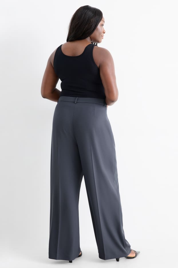 Femei - Pantaloni de stofă - talie înaltă - wide leg - albastru