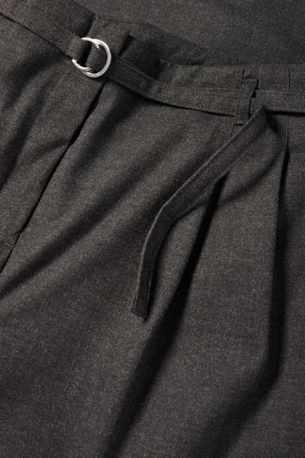 Dámské - Plátěné kalhoty s páskem - high waist - wide leg - tmavošedá