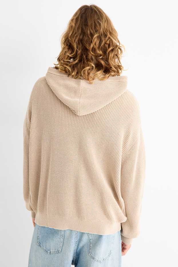 Hommes - Pull à capuche - finition côtelée - beige