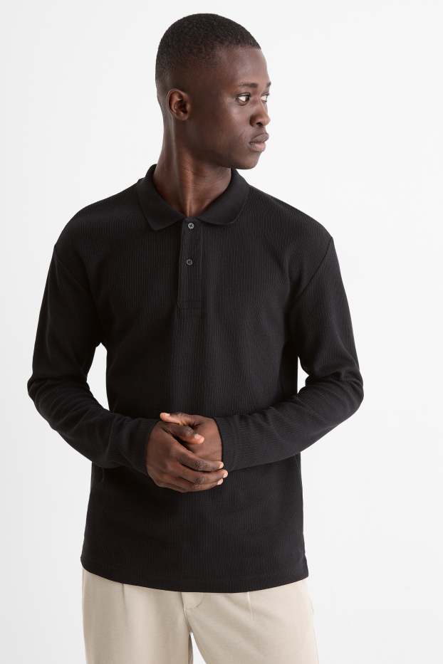 Bărbați - Tricou polo - regular fit - structurat - negru