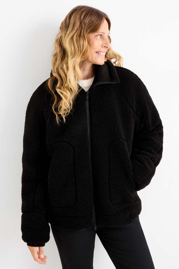 Women - Teddy fur jacket - black