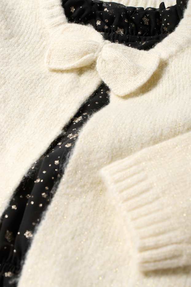 Copii - Fete - Set - rochie din șifon, cardigan tricotat și dresuri - 3 piese - negru