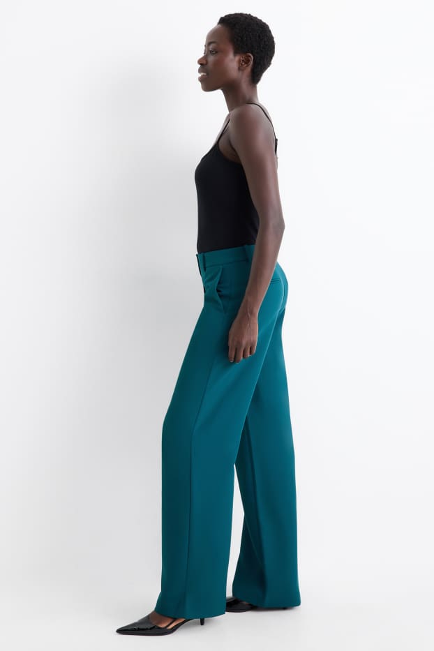 Femei - Pantaloni office - talie medie - wide leg - petrol