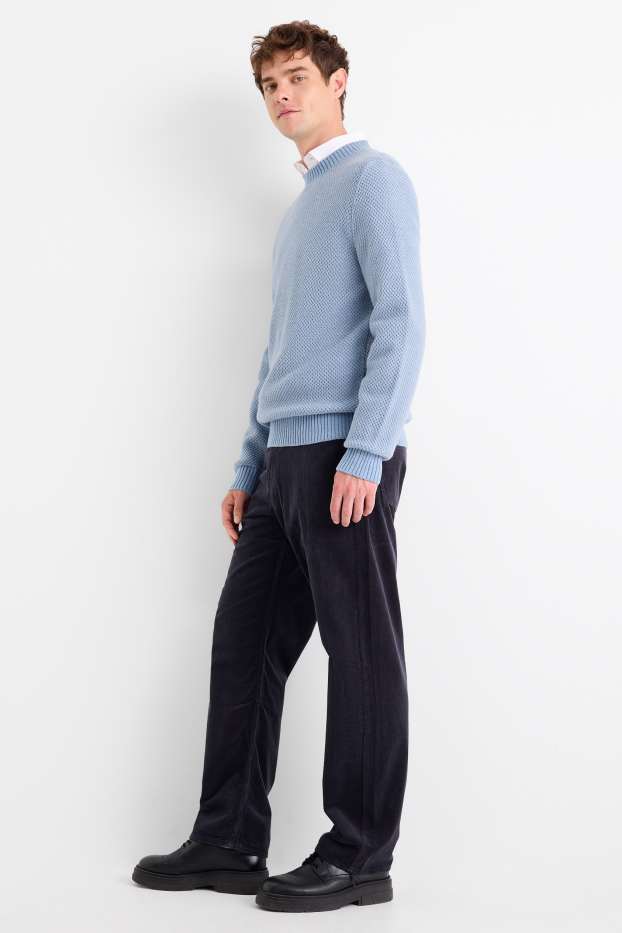 Bărbați - Pantaloni din catifea reiată - relaxed fit - albastru închis