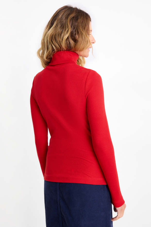 Damen - Rollkragenshirt - gerippt - rot