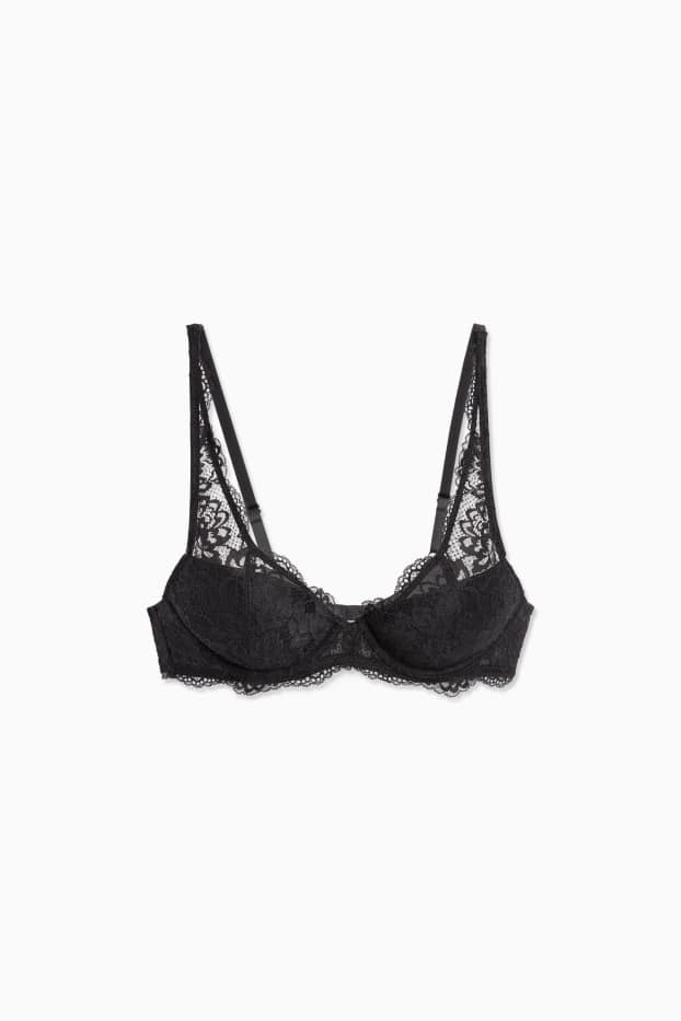 Femei - Sutien cu armătură - PLUNGE - vătuit - negru