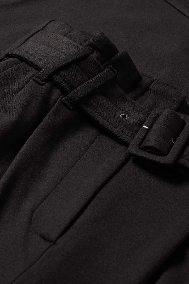 Femei - Pantaloni din jerseu cu curea - talie înaltă - wide leg - negru