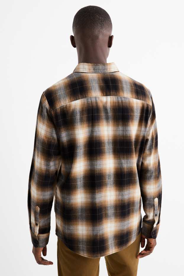 Men - Shirt - regular fit - kent collar - check - light brown