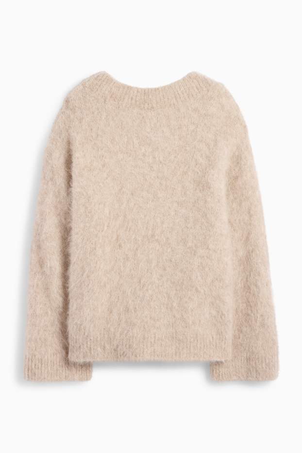 Femei - Pulover - amestec de lână alpaca - bej deschis