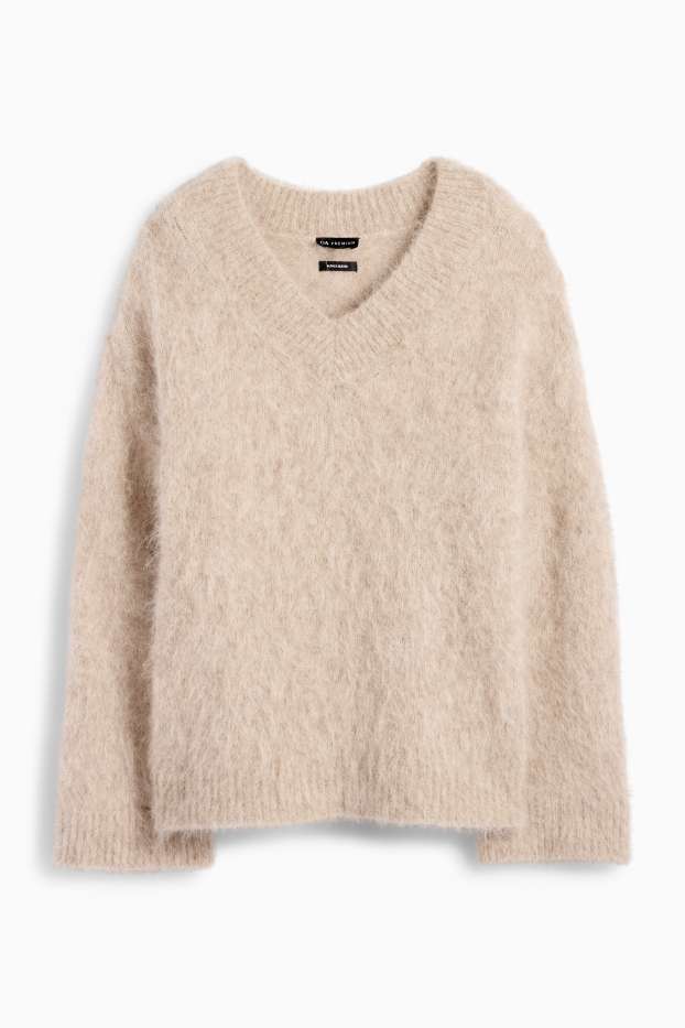 Femei - Pulover - amestec de lână alpaca - bej deschis
