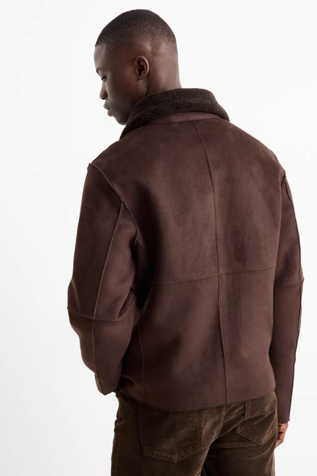 Bărbați - Geacă din piele shearling sintetică - imitație de piele întoarsă - maro închis