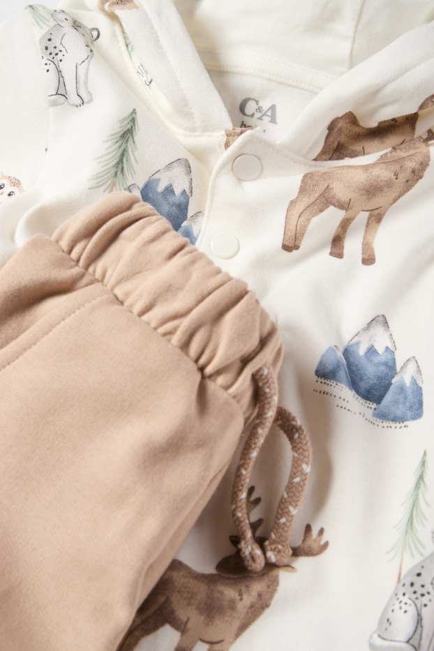 Baby Buben - Wildtiere - Baby-Outfit - 2 teilig - weiß / beige