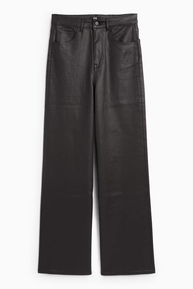 Femei - Pantaloni de stofă - talie înaltă - wide leg - negru