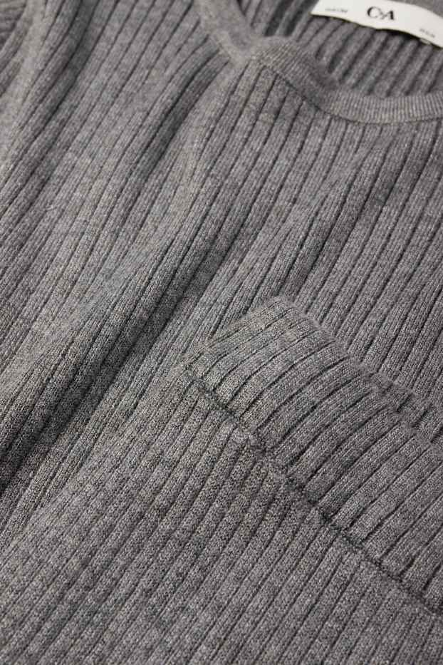 Copii - Fete - Set - tricou cu mânecă lungă și pantaloni din jerseu - reiați - 2 piese - gri închis