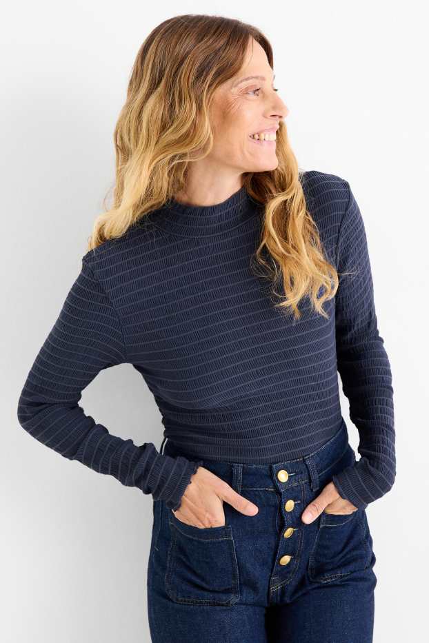 Femmes - Haut à manches longues - regular fit - smocké - bleu foncé