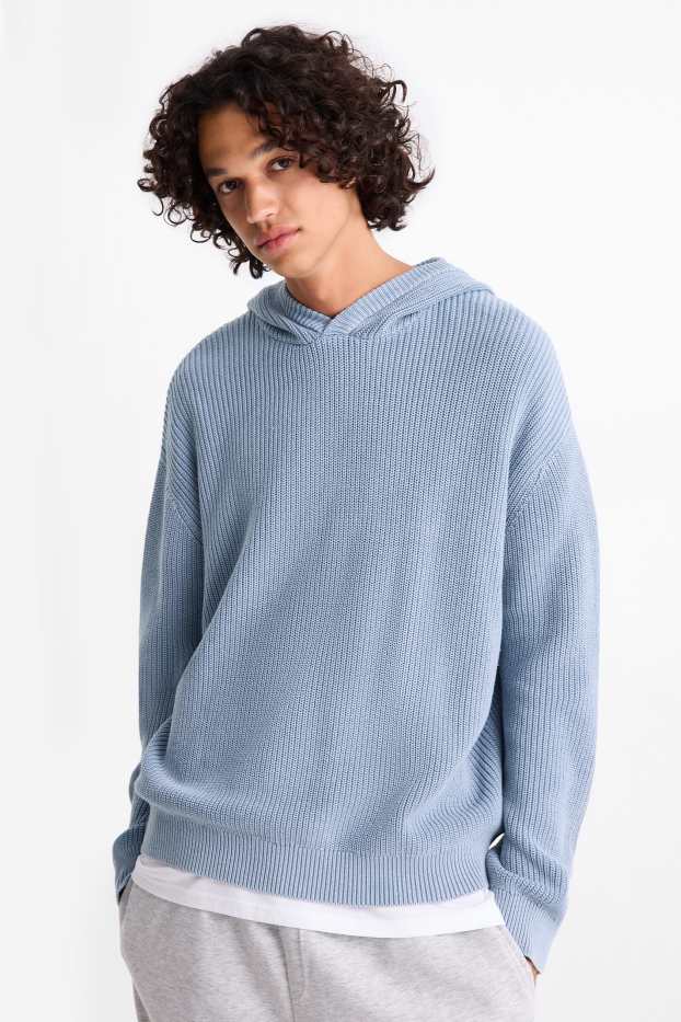 Herren - Kapuzenpullover - gerippt - hellblau