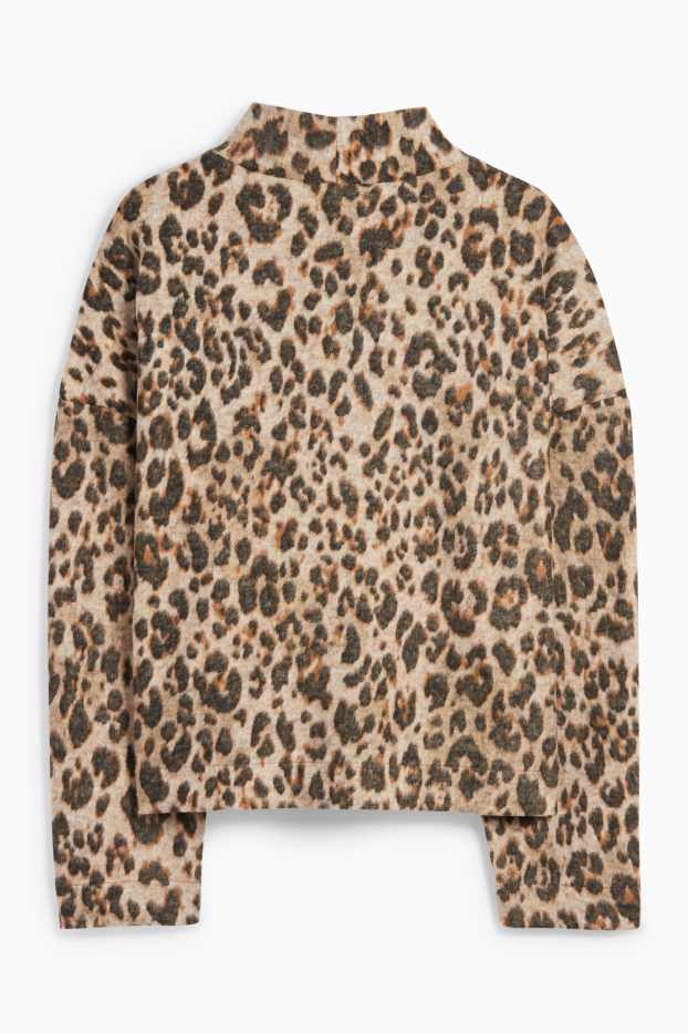 Femei - Bluză de molton - imprimeu de leopard - negru / nej