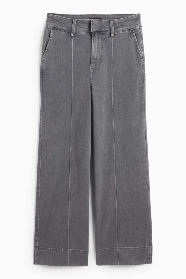 Femei - Crop wide leg jeans - talie înaltă - denim-gri deschis