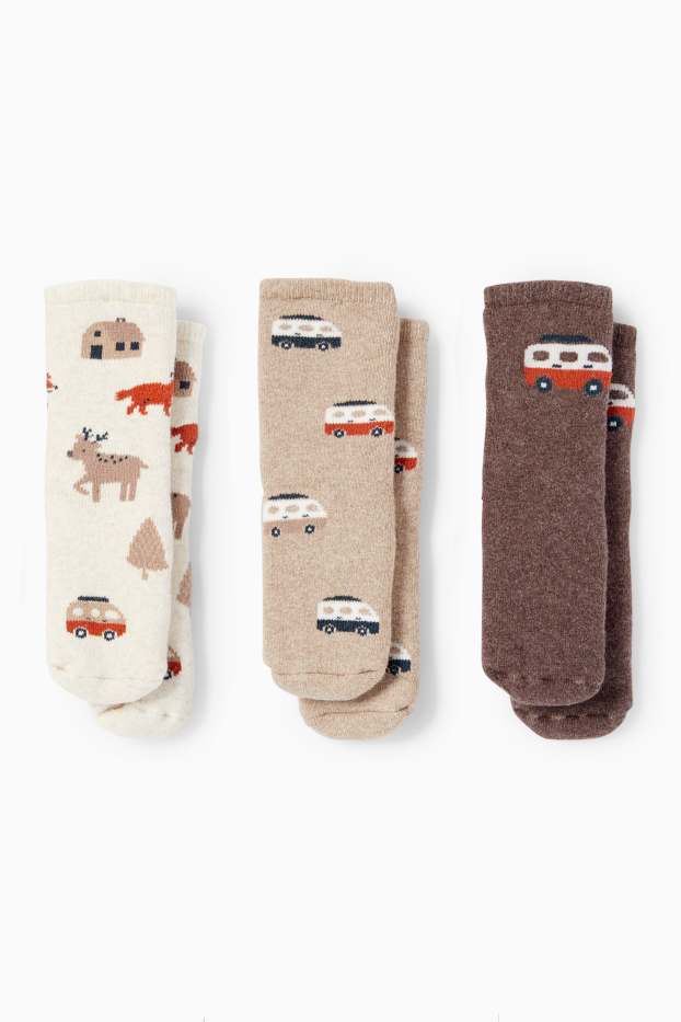 Bebeluși - băieți - Multipack 3 perechi - camping - șosete antialunecare bebeluși - maro / bej