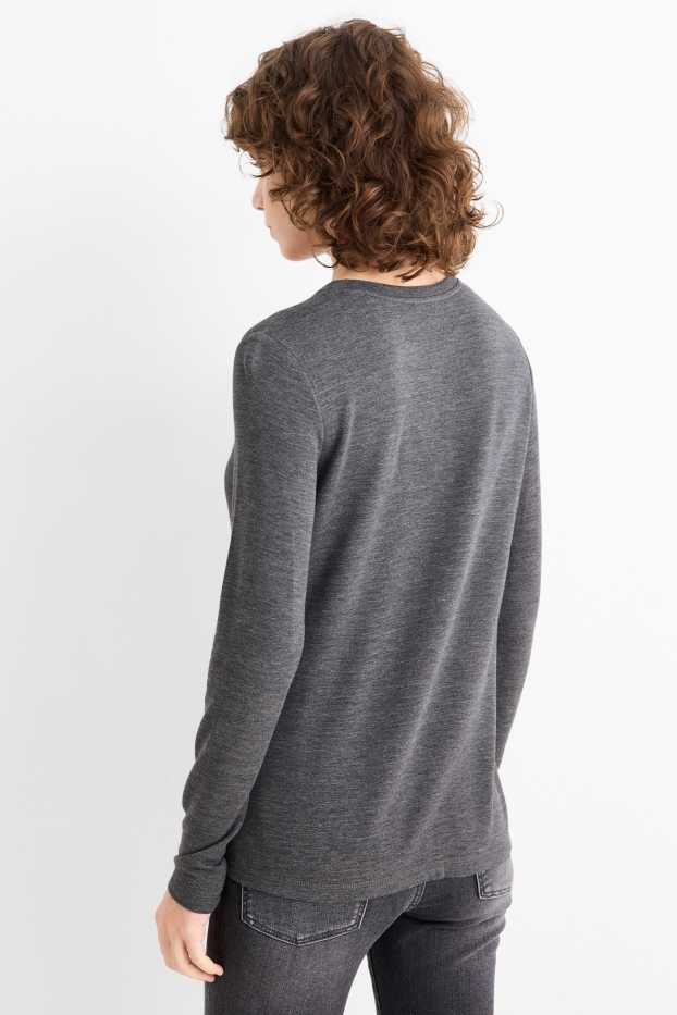 Femei - Tricou cu mânecă lungă - slim fit - gri melanj