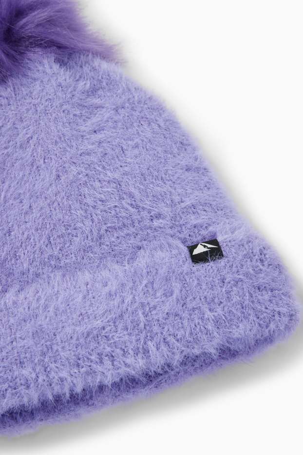 Copii - Fete - Căciulă cu ciucure pentru schi - reiată - violet deschis