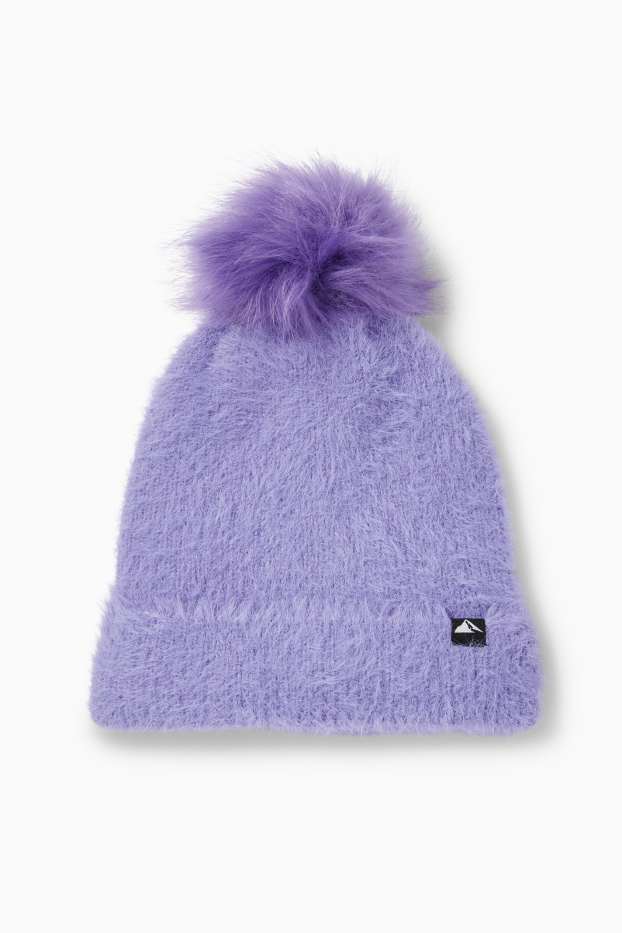 Copii - Fete - Căciulă cu ciucure pentru schi - reiată - violet deschis