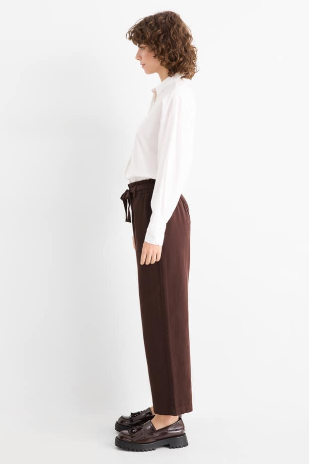 Damen - Stoffhose - High Waist - Barrel Leg - dunkelbraun