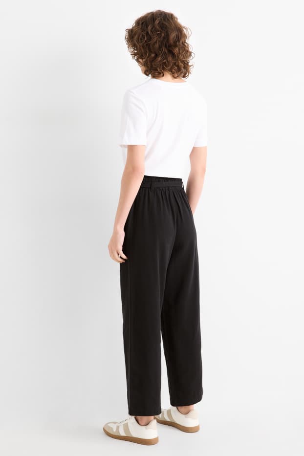 Damen - Stoffhose - High Waist - Barrel Leg - schwarz