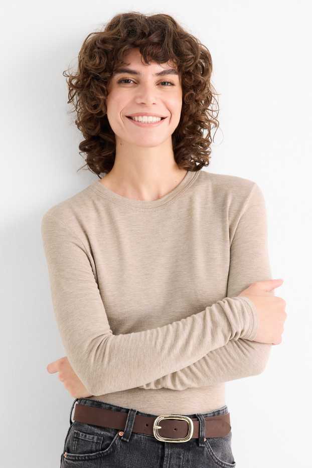 Dámské - Tričko s dlouhým rukávem - slim fit - taupe