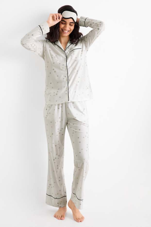 Femei - Set - pijama și mască de dormit - 3 piese - cu model - alb