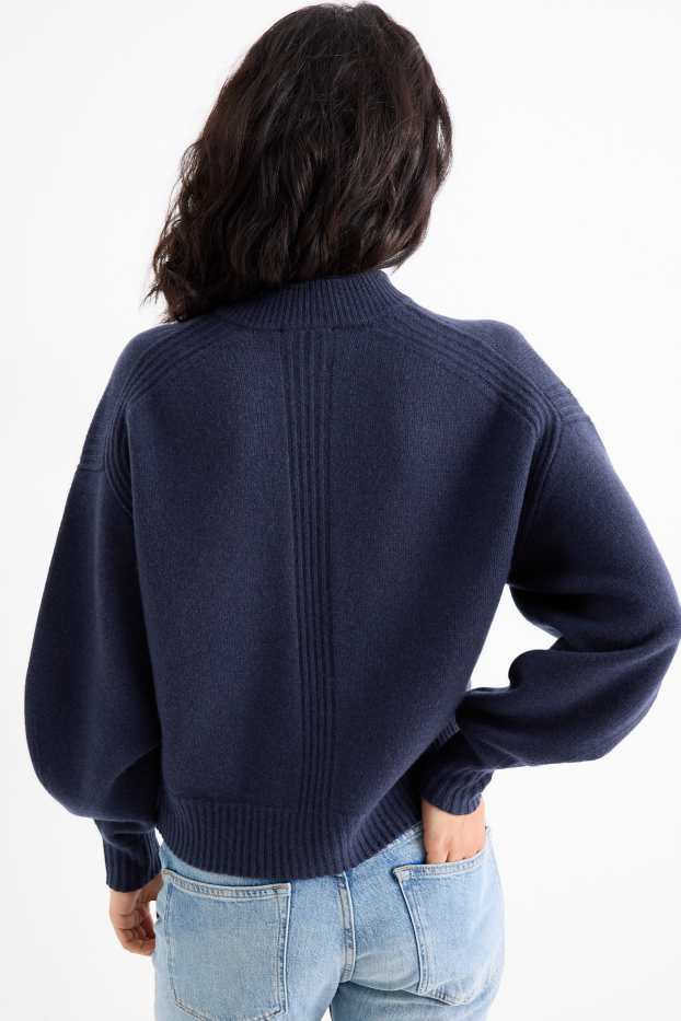 Women - Cardigan with cashmere content - wool blend - dark blue