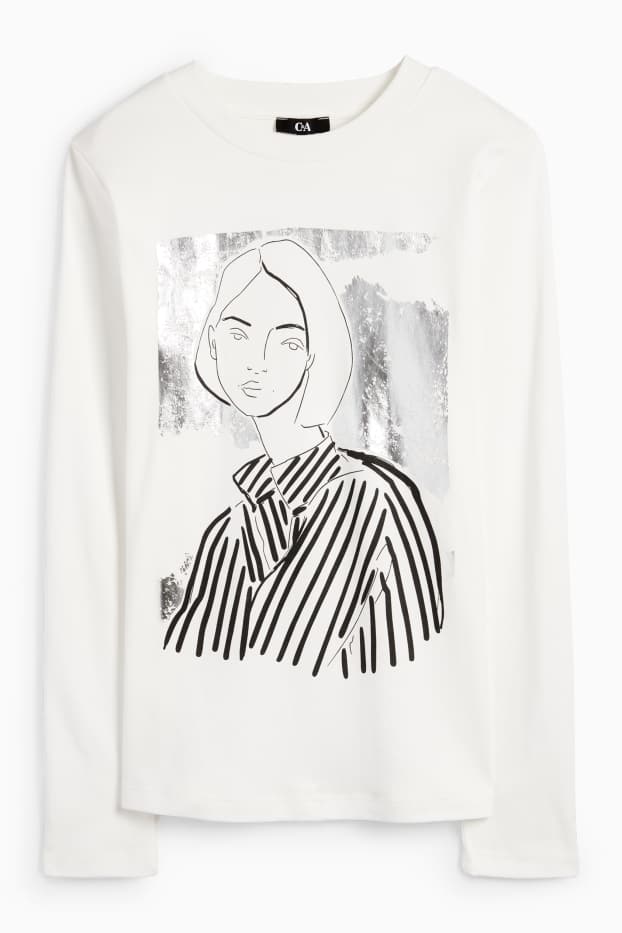 Femei - Tricou cu mânecă lungă - regular fit - aspect lucios - alb