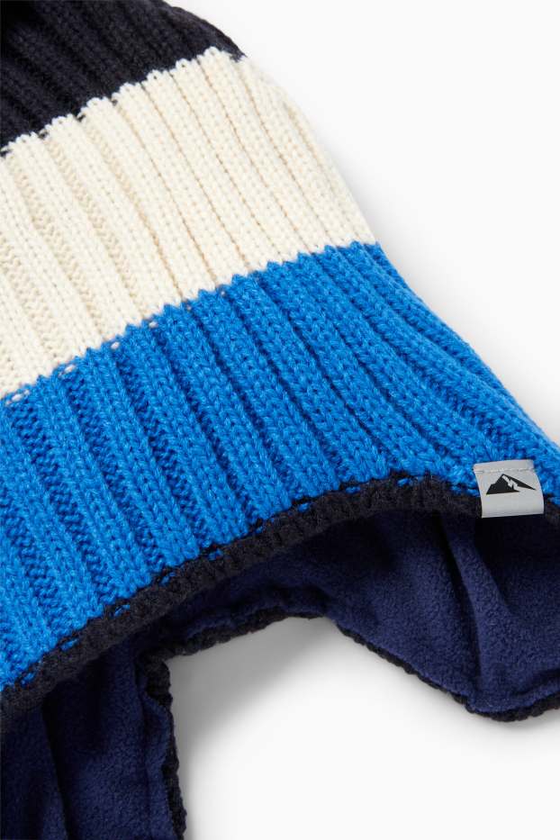 Children Boys - Pom-pom ski hat - ribbed - striped - blue
