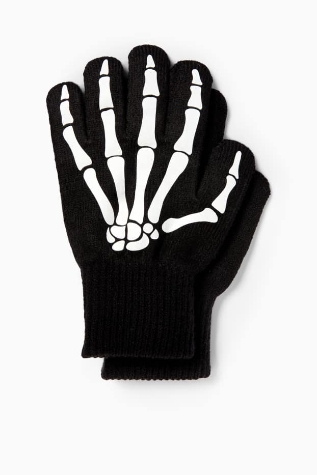 Copii - Băieți - Halloween - schelet - mănuși - glow in the dark - negru / alb