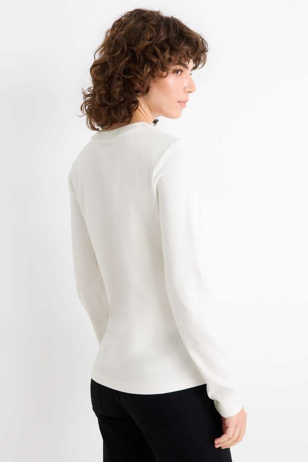 Women - Long sleeve top - regular fit - shiny - white