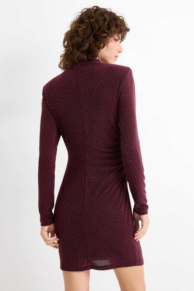 Femei - Rochie bodycon cu ștrasuri - bordo