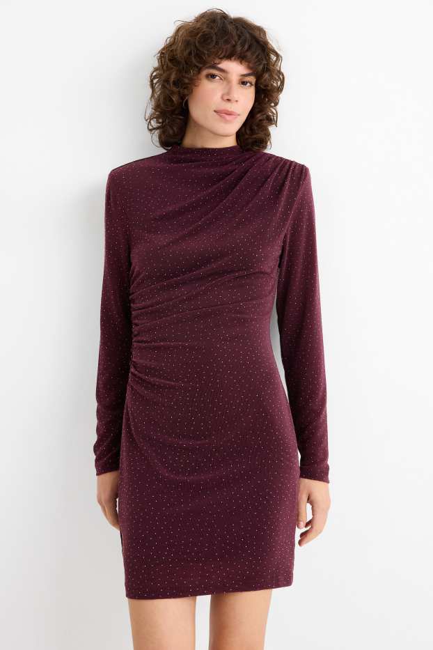 Femei - Rochie bodycon cu ștrasuri - bordo
