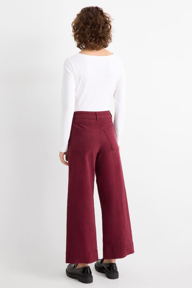 Femei - Pantaloni de stofă - talie înaltă - wide leg - bordo