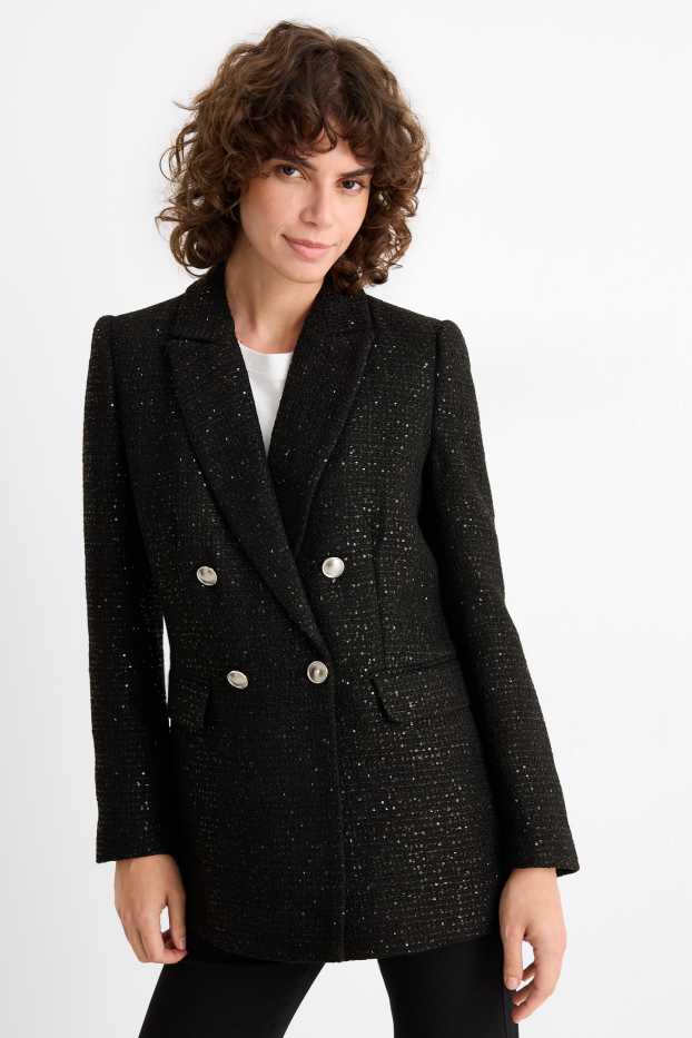Femei - Blazer office cu paiete - regular fit - negru