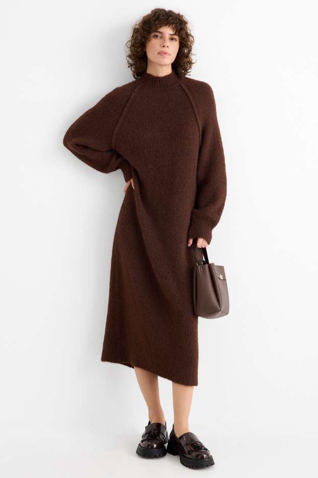 Femei - Rochie din tricot - straight fit - maro închis