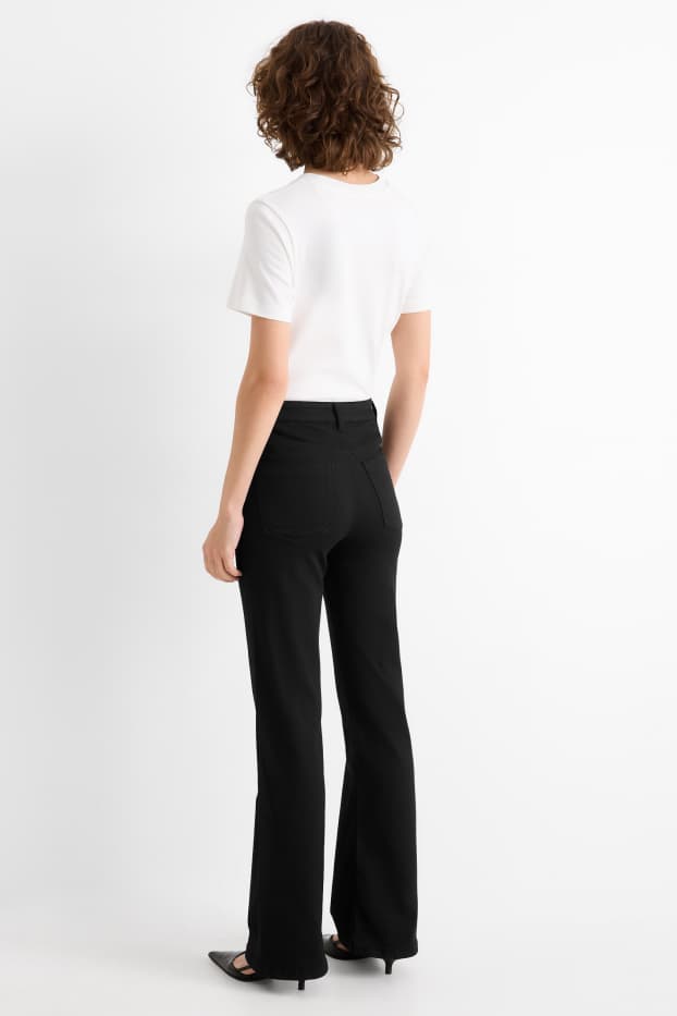 Femei - Pantaloni de stofă - talie înaltă - evazați - negru